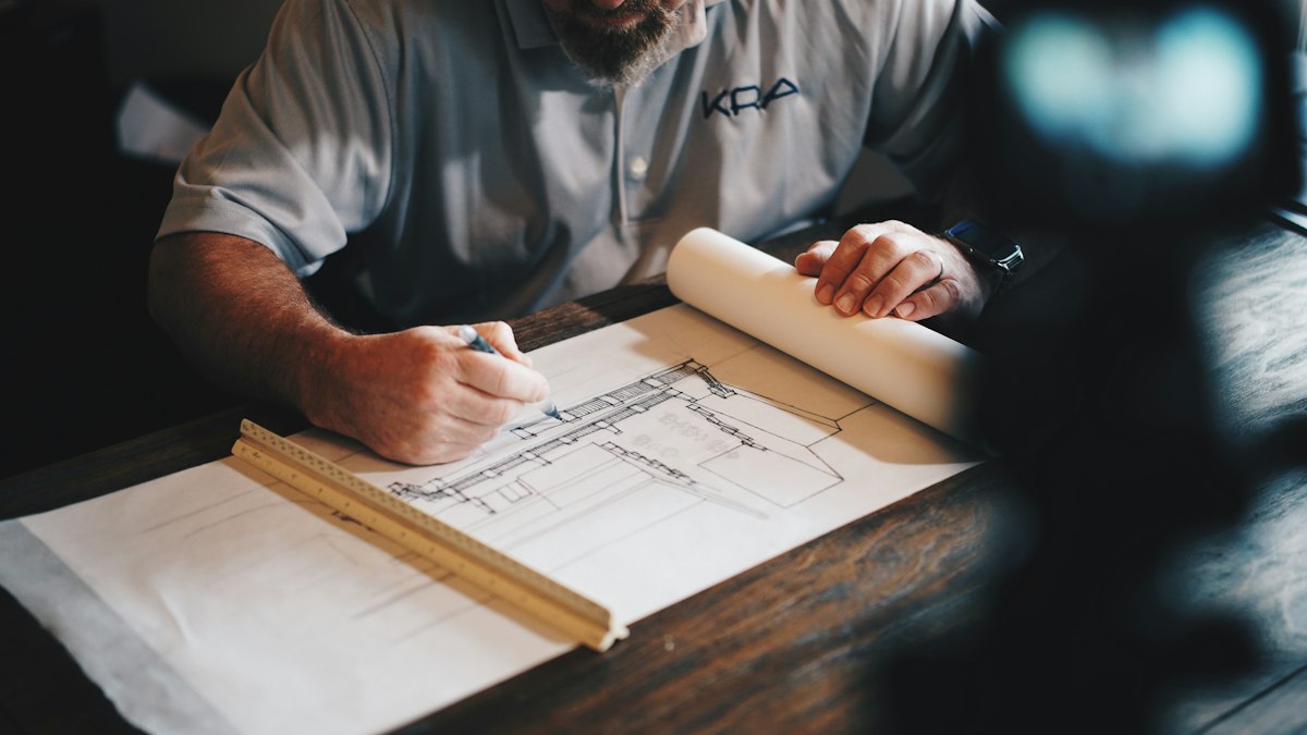 Building plans on a desk